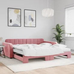 vidaXL Soffor>Dagbädd utdragbar och madrasser rosa 100x200 cm sammet