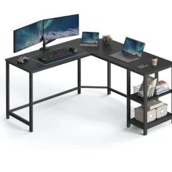 Pavil Kontorsmöbler>Datorbord, L-format hörnskrivbord, 138 x 138 x 76 cm, spelbord, svart med träfibrer