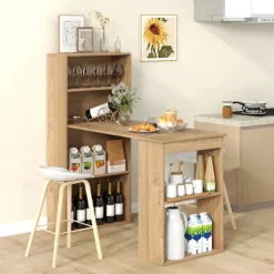 Köksö>Datorskrivbord i trä med integrerad bokhylla och flexibel förva