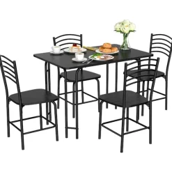 Northix Matgrupper>5-delat matbordsset rektangulärt köksbord med 4 stolar matgrupp metallstomme sittgrupp matsalsbord 4 personer platsbesparande svart