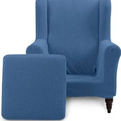 Fåtöljer>(Denim Blå) Vingstolsöverdrag, halkfri fåtöljöverdrag Jacquard Spandex-tyg med elastisk botten