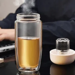 Soffbord>Dubbel Förtjockad Anti-Skållnings Glas Koppar Kontor Magnetisk Te Separation Te Behållare Design Vattentät Läckagesäker Kopp 400mL, A