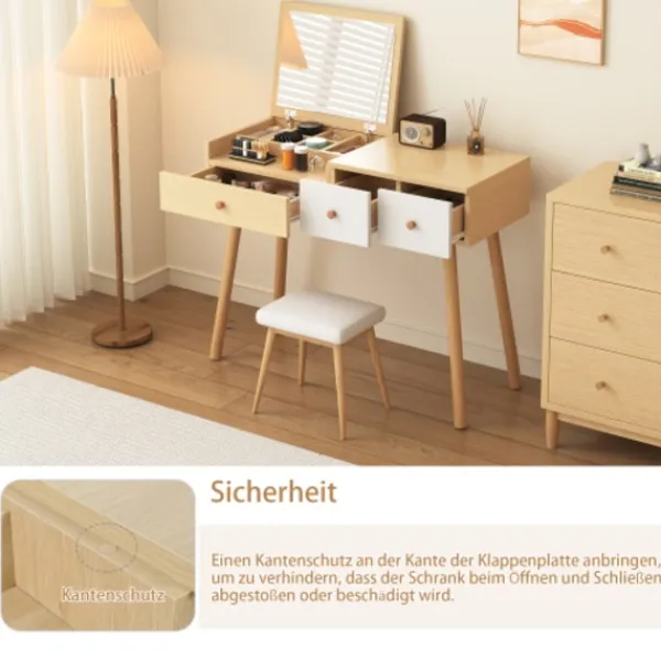 Sminkbord>Elegant sminkbord med spegel & lådor – Kosmetiskt träbord med stort förvaringsutrymme – 100×40×78 cm (B/D/H)