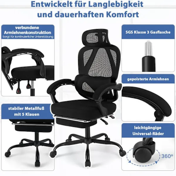 Northix Kontorsmöbler>Ergonomisk kontorsstol med fotstöd och justerbart ryggstöd