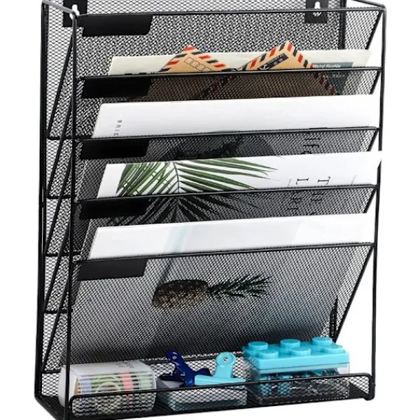 Kontorsmöbler>6-facks A4 Väggmonterad mapp - Slitstarkt metallnät - Svart