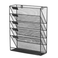 Kontorsmöbler>6-facks A4 Väggmonterad mapp - Slitstarkt metallnät - Svart