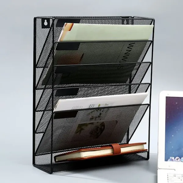 Kontorsmöbler>6-facks A4 Väggmonterad mapp - Slitstarkt metallnät - Svart