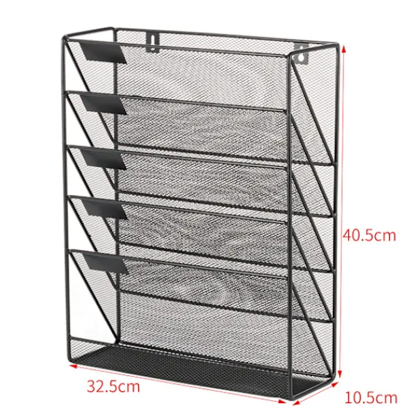 Kontorsmöbler>6-facks A4 Väggmonterad mapp - Slitstarkt metallnät - Svart