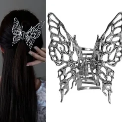 Sittsäckar>Fjärilshårklämmor Silver Fjärilsform Stor Metallhårklämma Starkt Grepp Hårklämma för Tjockt och Tunnt Hår