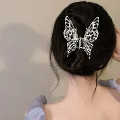 Sittsäckar>Fjärilshårklämmor Silver Fjärilsform Stor Metallhårklämma Starkt Grepp Hårklämma för Tjockt och Tunnt Hår