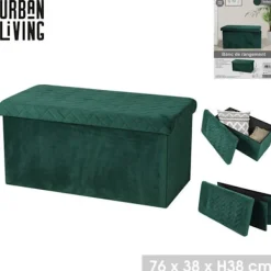 URBAN LIVING Kistor & Koffertar>Fällbar förvaringsbänk i sammet "Kube" - Grön - L 76 x P 37,5 x H 37,5 c