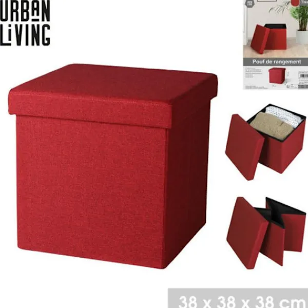 URBAN LIVING Sittpuffar>Fällbar förvaringspuff i tyg "Kube" - Röd - L 38 x P 38 x H 38 cm