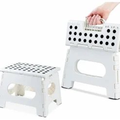 Pallar>Fällbar pall - 9" höjd för barn och vuxna, kök, trädgård, badrum (vit)