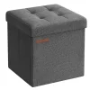 LBJ Sittpuffar>Foldable Soft Footstool with Storage in Dark Grey Fabric