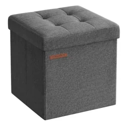 LBJ Sittpuffar>Foldable Soft Footstool with Storage in Dark Grey Fabric