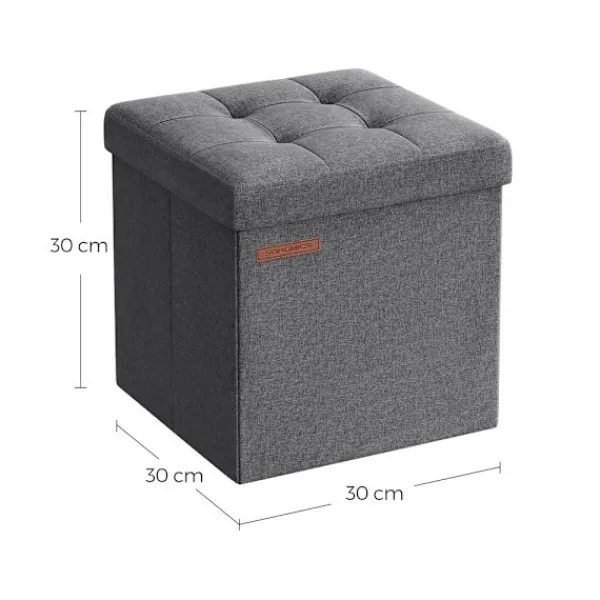 LBJ Sittpuffar>Foldable Soft Footstool with Storage in Dark Grey Fabric