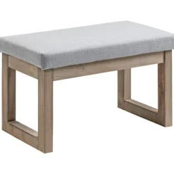 Northio Pallar>Fotpall Med Linnelook, Pall Med Träben, Entrébänk För Vardagsrum, Sovrum, Grå, 68 X 38 X 42 Cm