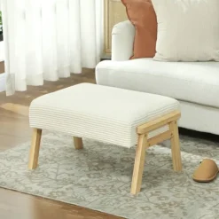 Northio Pallar>Fotpall med mjuk kudde, manchesterlook, krämvit