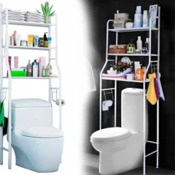 HS Hyllor>Fristående Badrumshylla Med 3 Hyllor För Installation Över Toalett, Vit