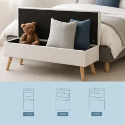 Northix Kistor & Koffertar>Förvaringsbänk i linne med träben – Klädd sits