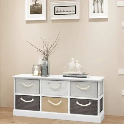 vidaXL Byråer>Förvaringsbänk med 6 korgar trä