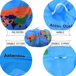 Sittsäckar>Förvaringsbönpåse Stol 26 Tum Bönpåseöverdrag med Blixtlås Stor Världskarta Volleyboll Svart 8 Tryckt Säck för Barn Plyschleksaker Spel