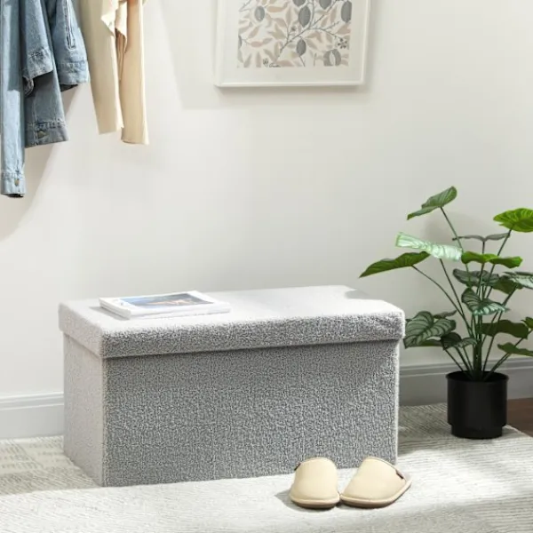 Northio Kistor & Koffertar>Förvaringsfotpall, Klädd Bänk med Lock, Ljusgrå