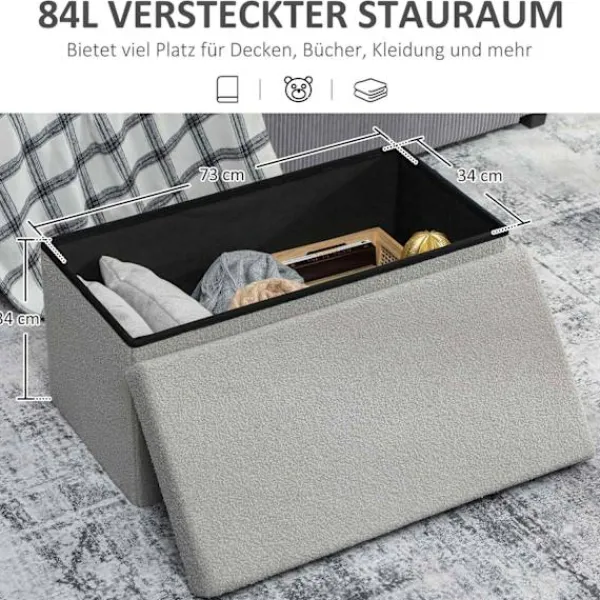 Northio Kistor & Koffertar>Förvaringsfotpall, Klädd Bänk med Lock, Ljusgrå