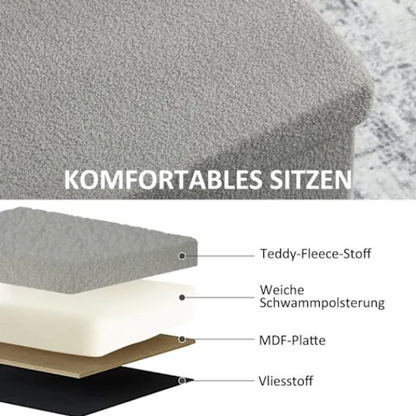 Northio Kistor & Koffertar>Förvaringsfotpall, Klädd Bänk med Lock, Ljusgrå