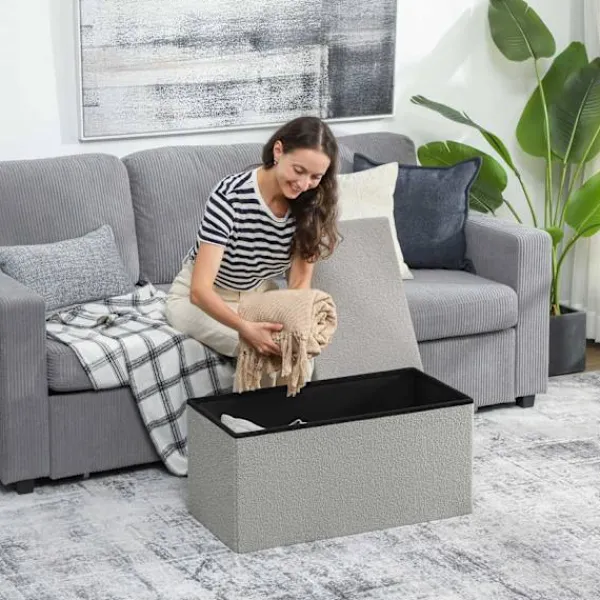 Northio Kistor & Koffertar>Förvaringsfotpall, Klädd Bänk med Lock, Ljusgrå