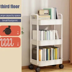 Hyllor>Förvaringsställ 4-vånings rullvagn med hjul, robust konstruktion, stor kapacitet, stark lastbärande, mobil ställvagn, bokhylla Vit