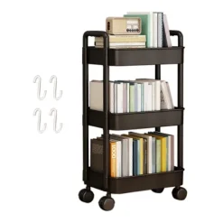 Hyllor>Förvaringsställ 4-vånings rullvagn med hjul, robust konstruktion, stor kapacitet, stark lastbärighet, mobil ställvagn, bokhylla Svart