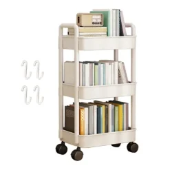 Hyllor>Förvaringsställ 4-vånings rullvagn med hjul, robust konstruktion, stor kapacitet, stark lastbärande, mobil ställvagn, bokhylla Vit