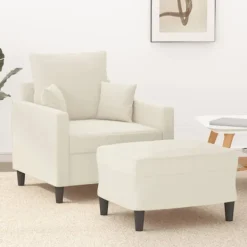 vidaXL Fåtöljer>Fåtölj med fotpall Gräddvit 60 cm sammet