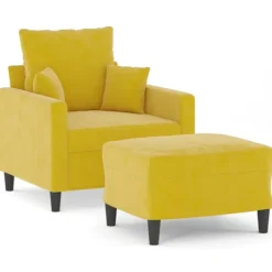 vidaXL Fåtöljer>Fåtölj med fotpall gul 60 cm sammet
