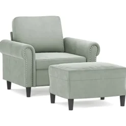 vidaXL Fåtöljer>Fåtölj med fotpall ljusgrå 60 cm sammet