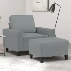 vidaXL Fåtöljer>Fåtölj med fotpall ljusgrå 60 cm tyg