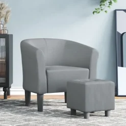 vidaXL Fåtöljer>Fåtölj med fotpall ljusgrå tyg