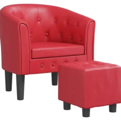 vidaXL Fåtöljer>Fåtölj med fotpall röd konstläder