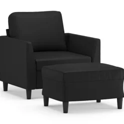 vidaXL Fåtöljer>Fåtölj med fotpall svart 60 cm konstläder