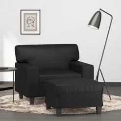 vidaXL Fåtöljer>Fåtölj med fotpall svart 60 cm konstläder