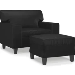 vidaXL Fåtöljer>Fåtölj med fotpall svart 60 cm konstläder