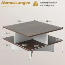 Northix Soffbord>Fyrkantigt soffbord av trä med 4 förvaringshyllor, rustikt brunt