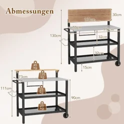 Northix Köksö>Grillvagn med fällbord & krokar & handdukshållare & soppåshållare grillbord