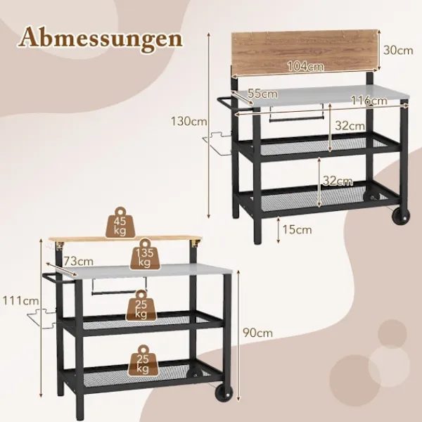 Northix Köksö>Grillvagn med fällbord & krokar & handdukshållare & soppåshållare grillbord