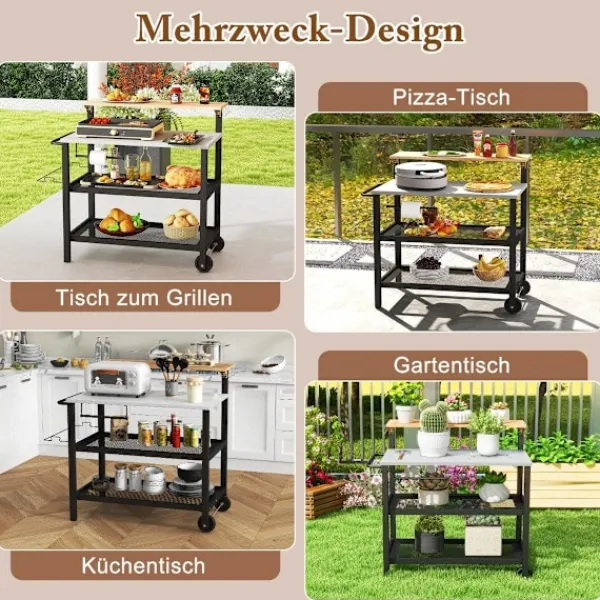 Northix Köksö>Grillvagn med fällbord & krokar & handdukshållare & soppåshållare grillbord