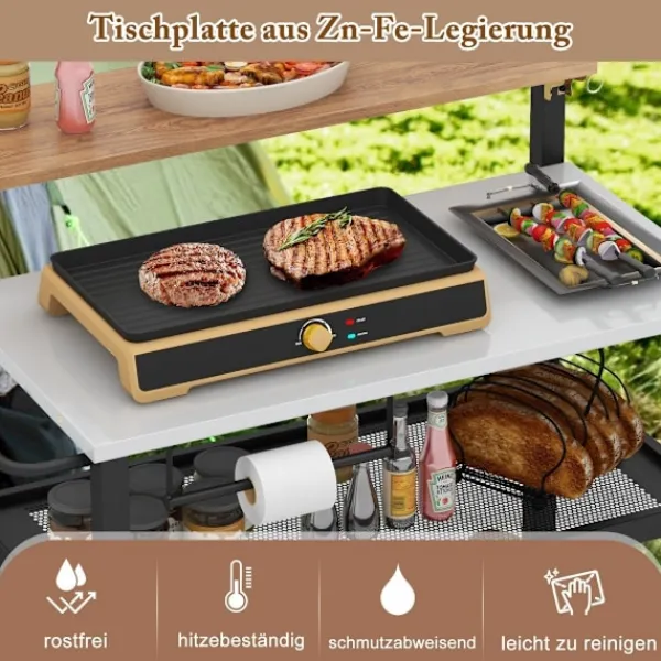 Northix Köksö>Grillvagn med fällbord & krokar & handdukshållare & soppåshållare grillbord