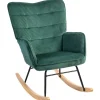 Northio Fåtöljer>Gungstol, gungstol med sladdlook, armstöd, fåtölj med träskenor, relaxstol för vardagsrum, sovrum, mörkgrön