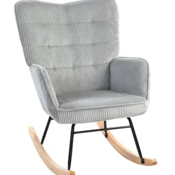 Northio Fåtöljer>Gungstol, gungstol med sladdlook, armstöd, fåtölj med träskenor, relaxstol för vardagsrum, sovrum, ljusgrå