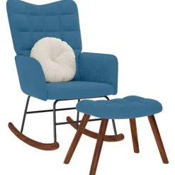 vidaXL Fåtöljer>Gungstol med pall blå sammet
